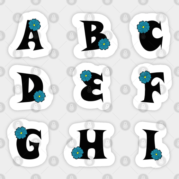 Marine Blue Flower Alphabet (on) - upper case 1/3 Sticker by Myriel